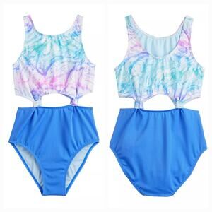 SO "GOOD FOR LIFE" Side Knot Tie-Dye Accent One-Piece Swimsuit Girls Size 14